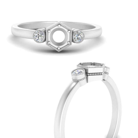 Semi Mount Hexagon Bezel 3 Stone Engagement Ring