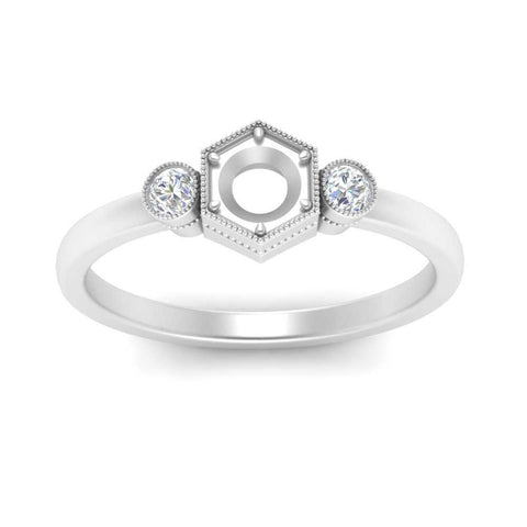 Semi Mount Hexagon Bezel 3 Stone Engagement Ring