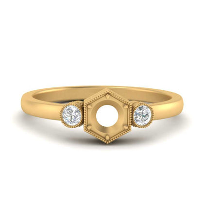 Semi Mount Hexagon Bezel 3 Stone Engagement Ring
