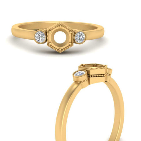 Semi Mount Hexagon Bezel 3 Stone Engagement Ring