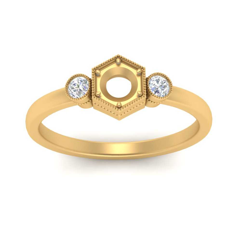 Semi Mount Hexagon Bezel 3 Stone Engagement Ring
