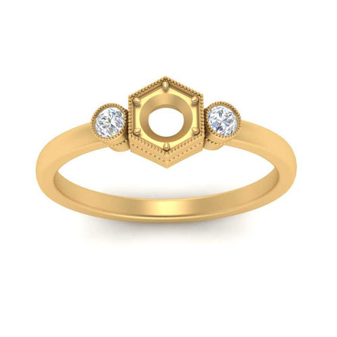 Semi Mount Hexagon Bezel 3 Stone Engagement Ring
