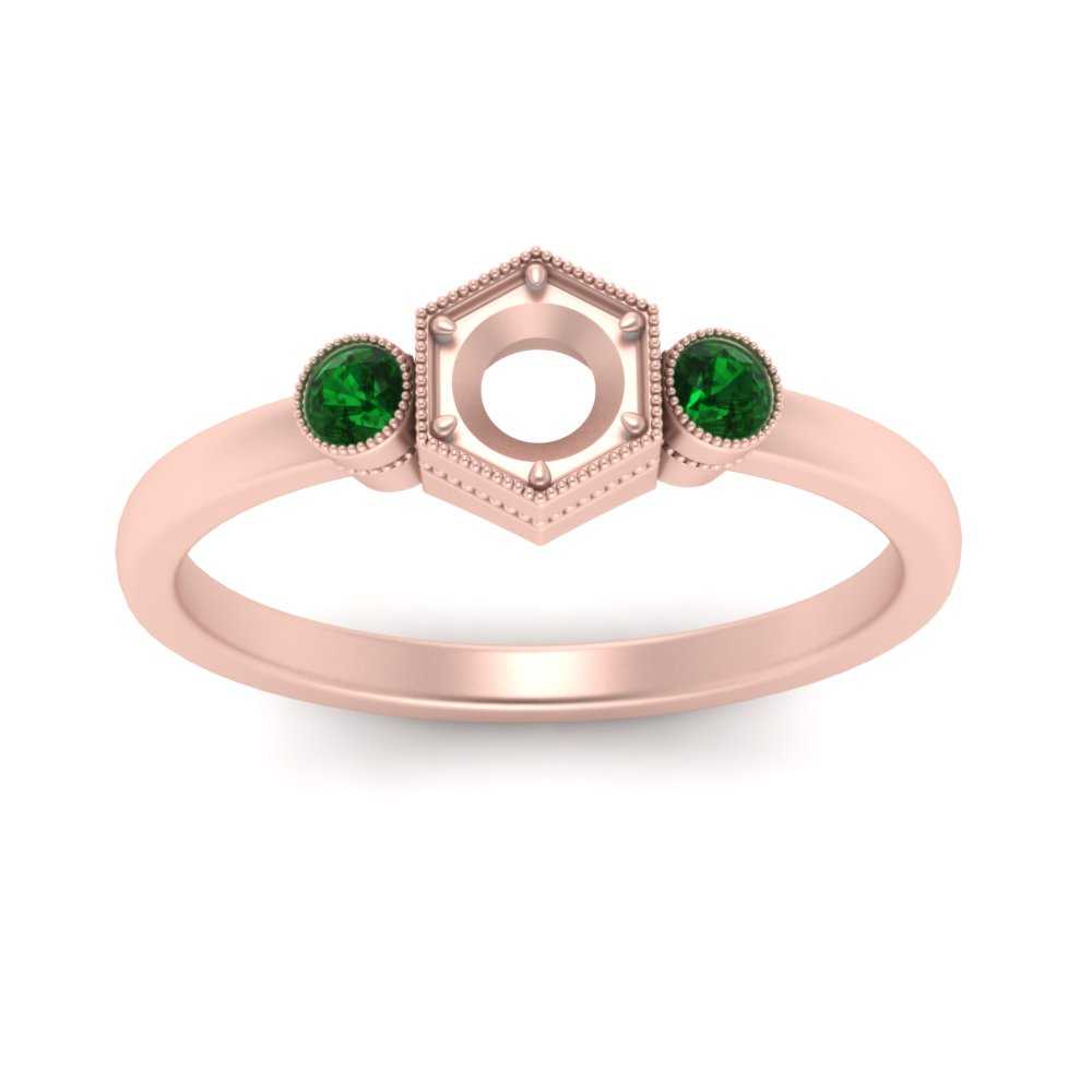 Semi Mount Hexagon Bezel 3 Stone Engagement Ring