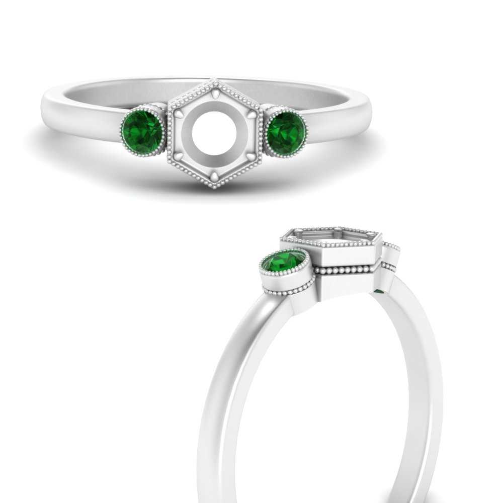 Semi Mount Hexagon Bezel 3 Stone Engagement Ring