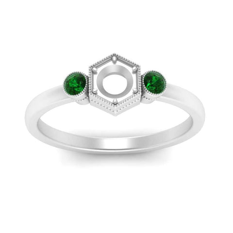 Semi Mount Hexagon Bezel 3 Stone Engagement Ring
