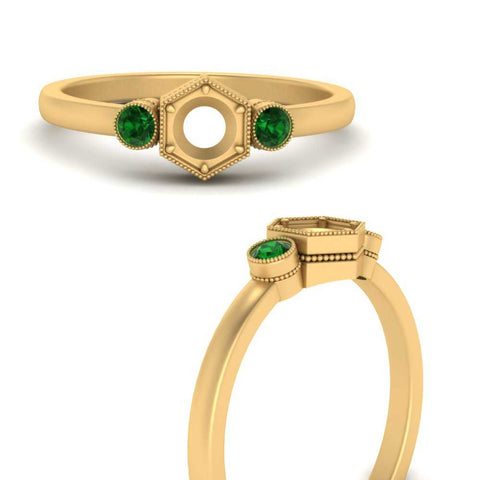 Semi Mount Hexagon Bezel 3 Stone Engagement Ring
