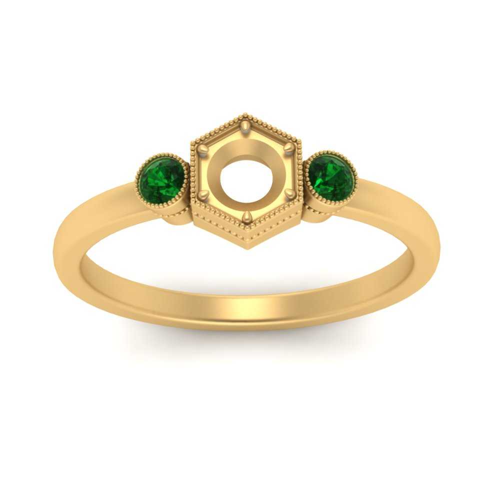 Semi Mount Hexagon Bezel 3 Stone Engagement Ring