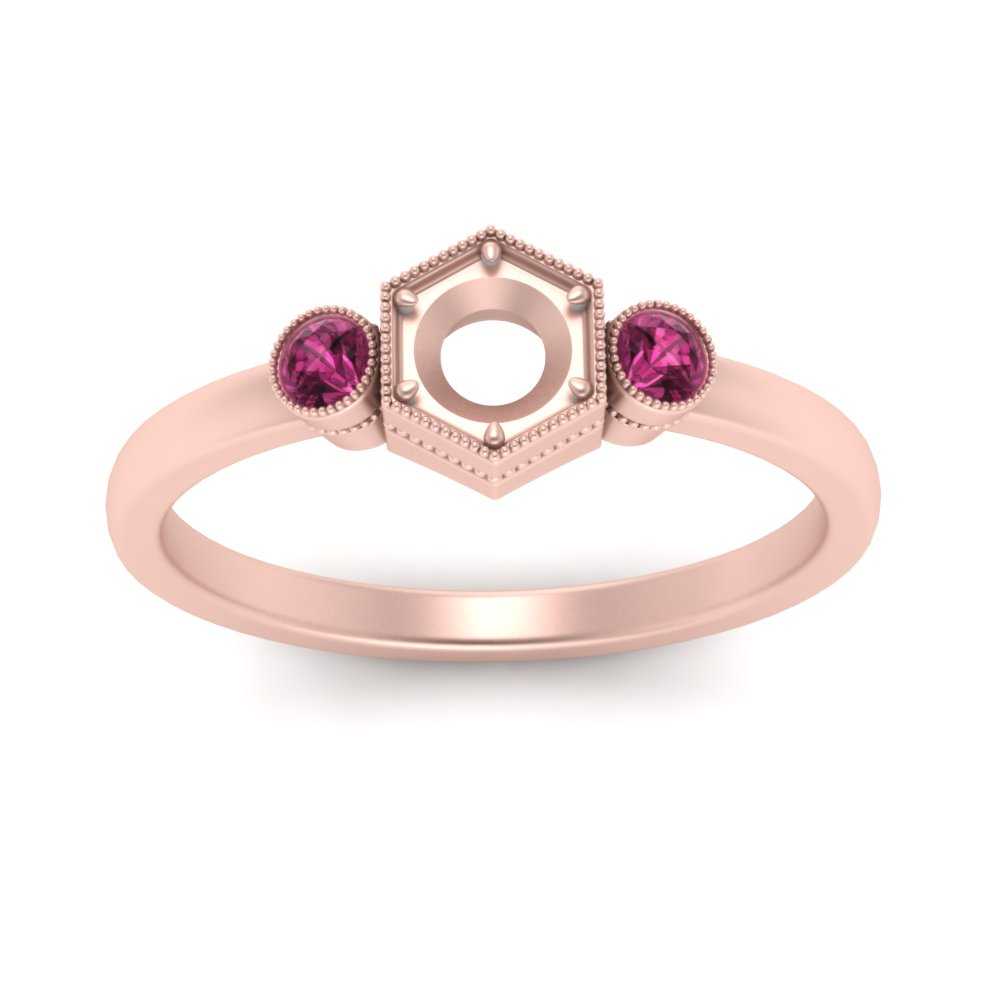 Semi Mount Hexagon Bezel 3 Stone Engagement Ring