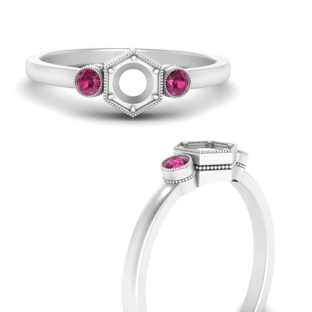 Semi Mount Hexagon Bezel 3 Stone Engagement Ring