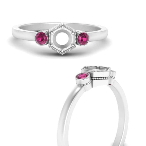 Semi Mount Hexagon Bezel 3 Stone Engagement Ring