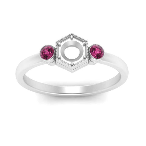 Semi Mount Hexagon Bezel 3 Stone Engagement Ring