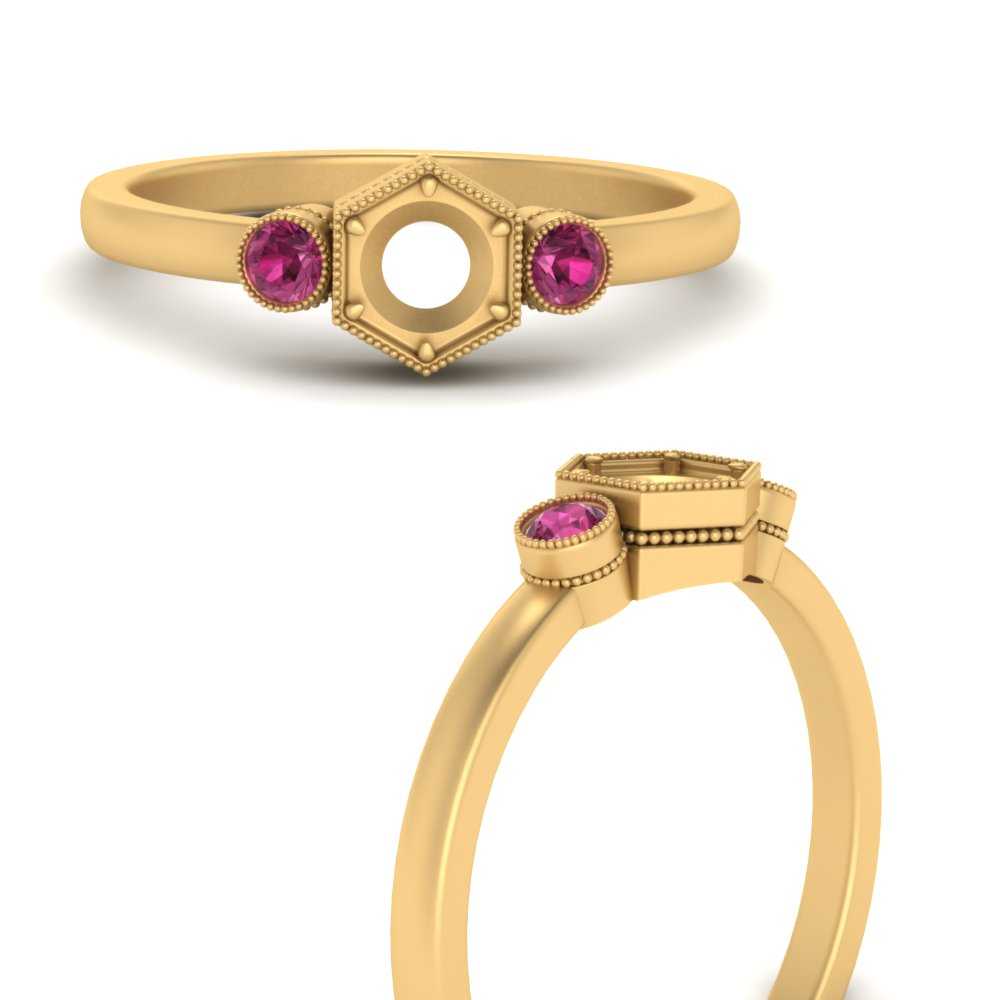 Semi Mount Hexagon Bezel 3 Stone Engagement Ring