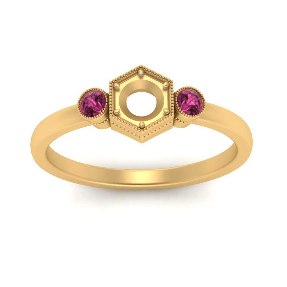 Semi Mount Hexagon Bezel 3 Stone Engagement Ring