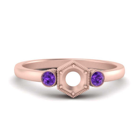 Semi Mount Hexagon Bezel 3 Stone Engagement Ring