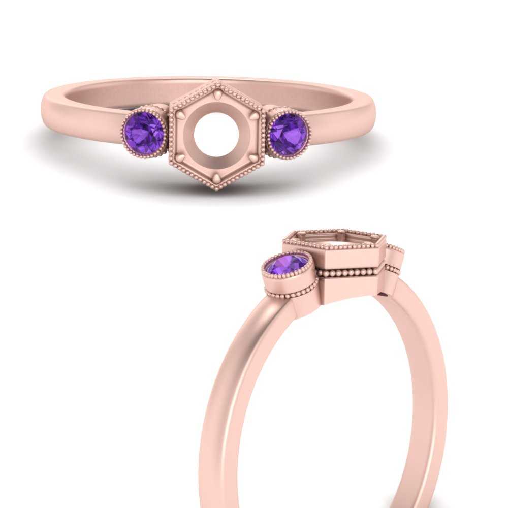 Semi Mount Hexagon Bezel 3 Stone Engagement Ring