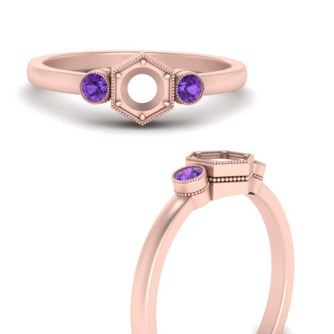 Semi Mount Hexagon Bezel 3 Stone Engagement Ring