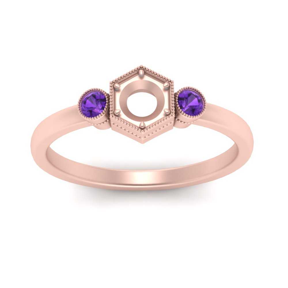 Semi Mount Hexagon Bezel 3 Stone Engagement Ring