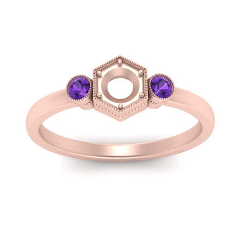 Semi Mount Hexagon Bezel 3 Stone Engagement Ring
