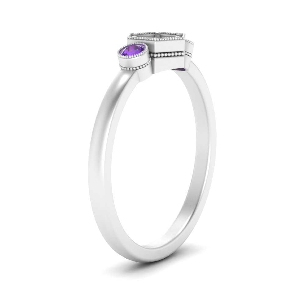 Semi Mount Hexagon Bezel 3 Stone Engagement Ring