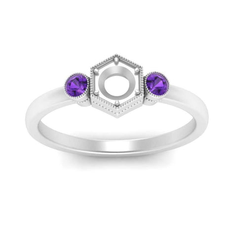 Semi Mount Hexagon Bezel 3 Stone Engagement Ring