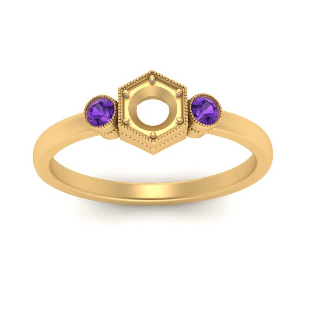 Semi Mount Hexagon Bezel 3 Stone Engagement Ring