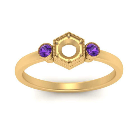 Semi Mount Hexagon Bezel 3 Stone Engagement Ring