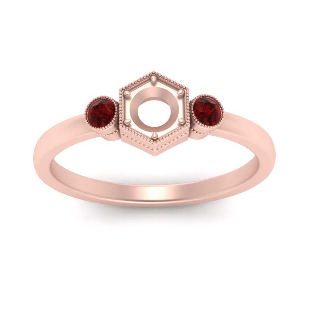 Semi Mount Hexagon Bezel 3 Stone Engagement Ring