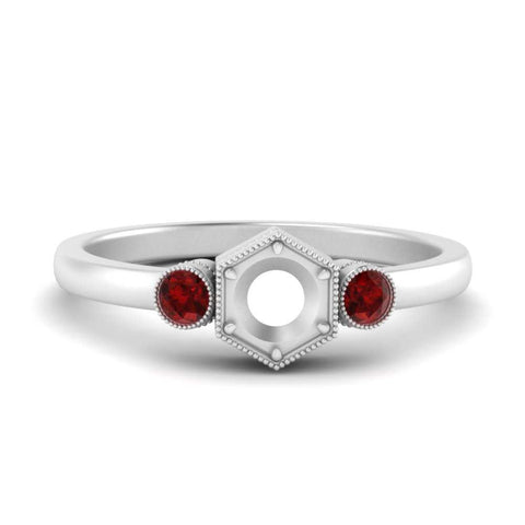 Semi Mount Hexagon Bezel 3 Stone Engagement Ring