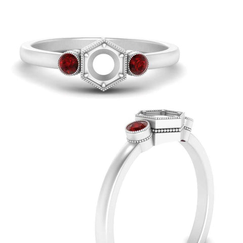 Semi Mount Hexagon Bezel 3 Stone Engagement Ring