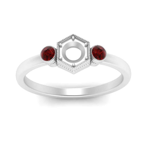 Semi Mount Hexagon Bezel 3 Stone Engagement Ring