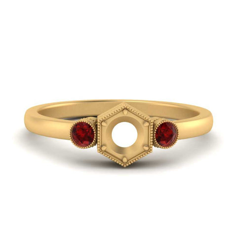Semi Mount Hexagon Bezel 3 Stone Engagement Ring