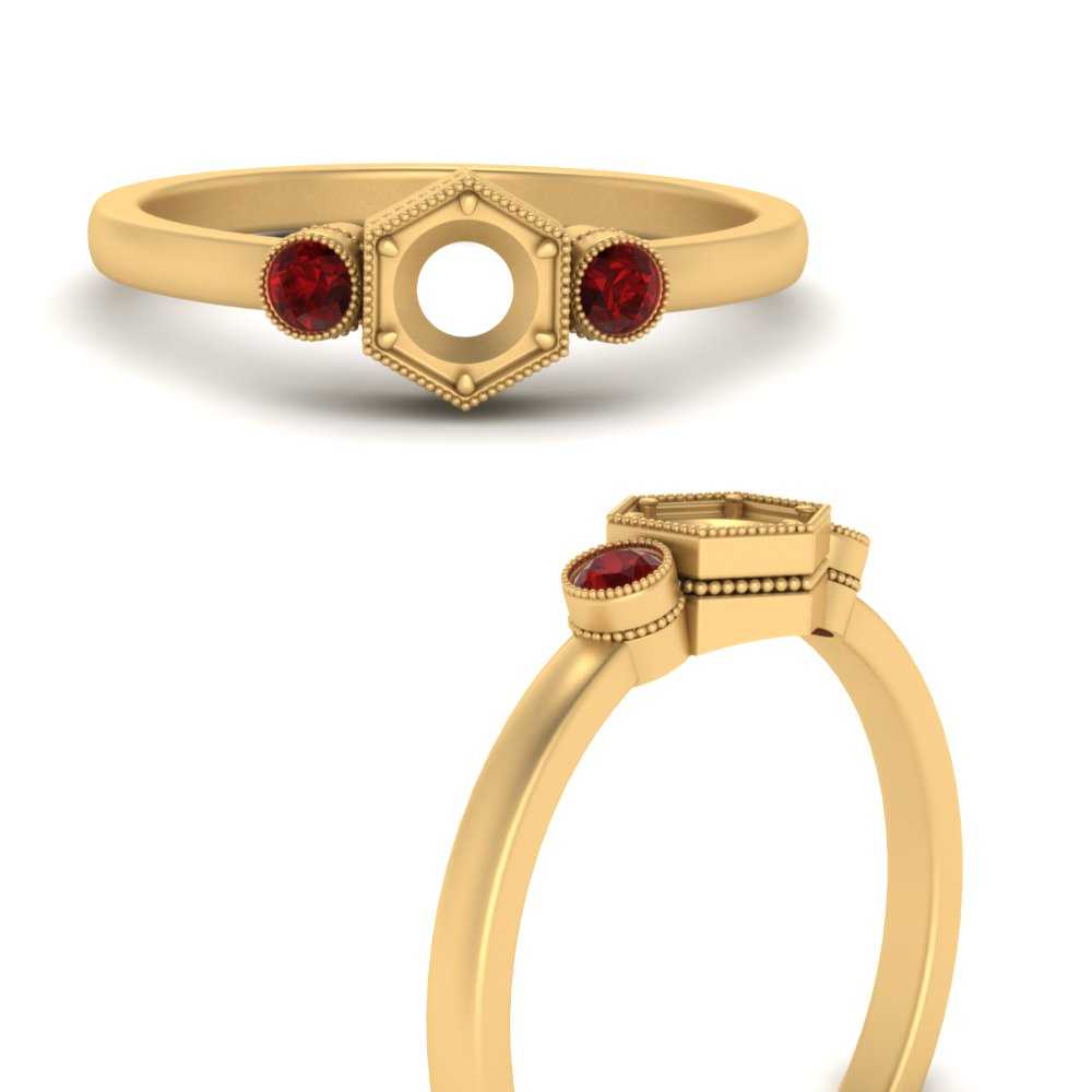 Semi Mount Hexagon Bezel 3 Stone Engagement Ring