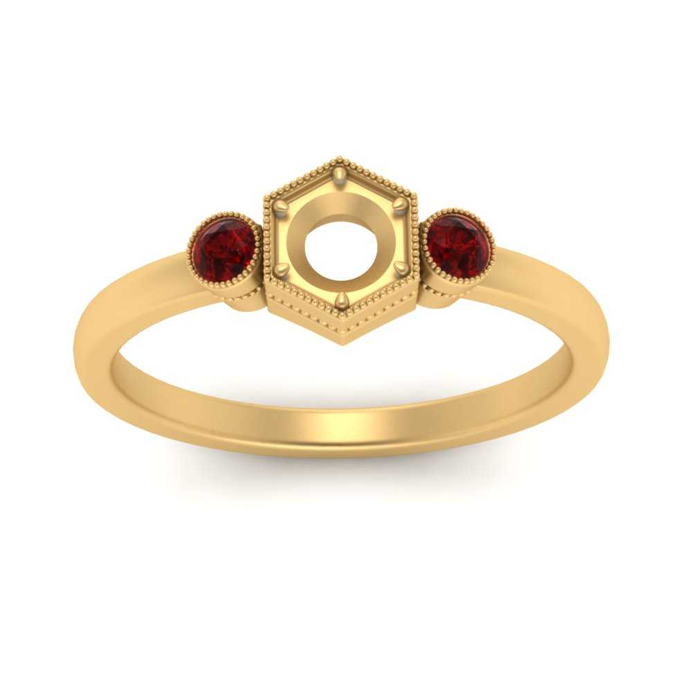 Semi Mount Hexagon Bezel 3 Stone Engagement Ring