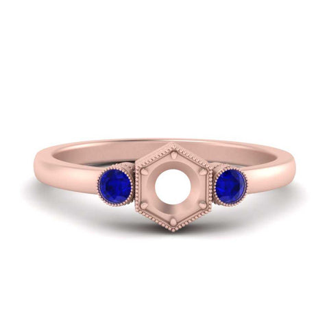 Semi Mount Hexagon Bezel 3 Stone Engagement Ring