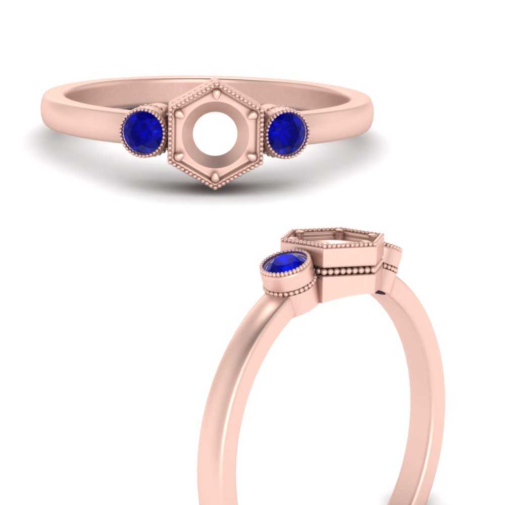 Semi Mount Hexagon Bezel 3 Stone Engagement Ring