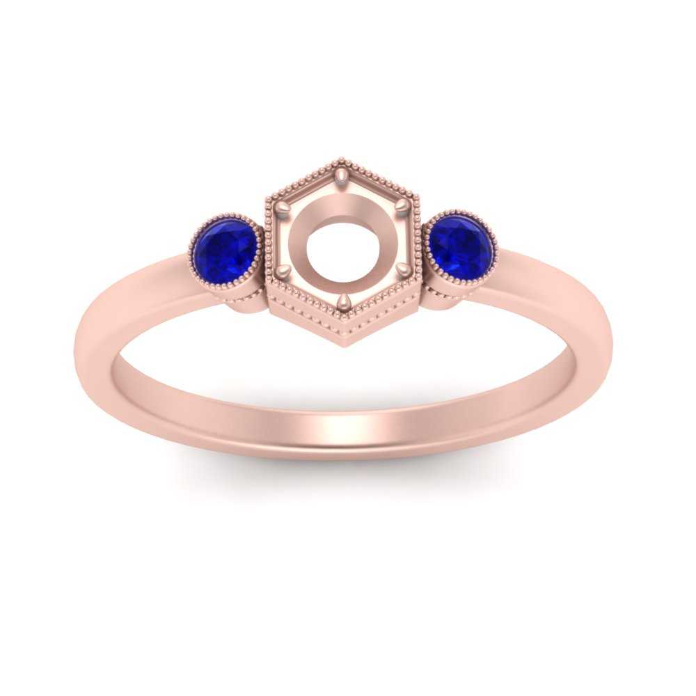 Semi Mount Hexagon Bezel 3 Stone Engagement Ring