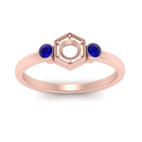 Semi Mount Hexagon Bezel 3 Stone Engagement Ring