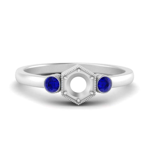 Semi Mount Hexagon Bezel 3 Stone Engagement Ring