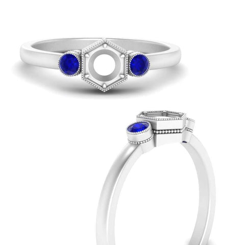 Semi Mount Hexagon Bezel 3 Stone Engagement Ring