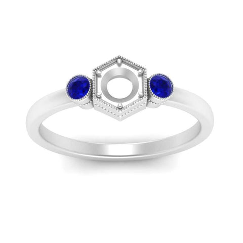 Semi Mount Hexagon Bezel 3 Stone Engagement Ring