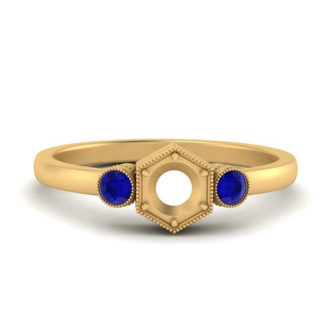 Semi Mount Hexagon Bezel 3 Stone Engagement Ring
