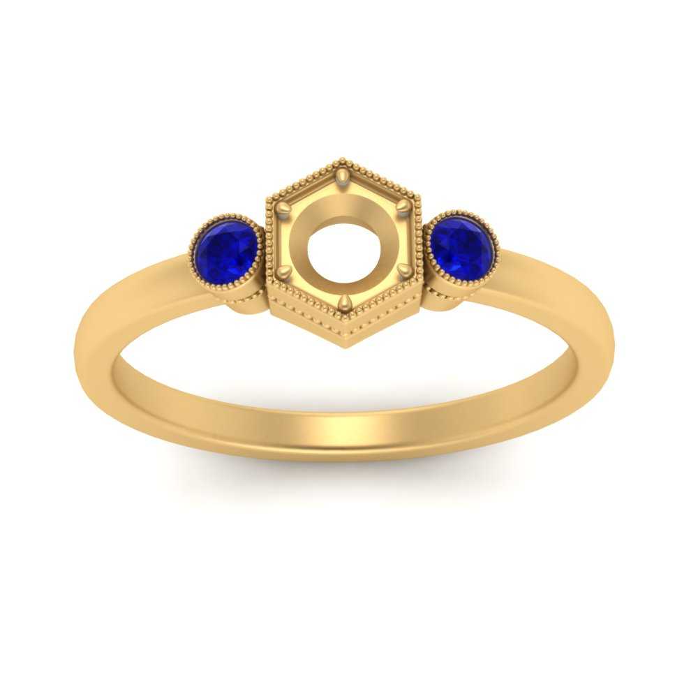 Semi Mount Hexagon Bezel 3 Stone Engagement Ring