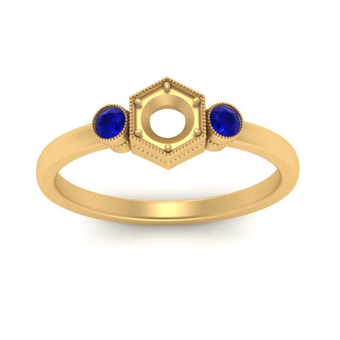 Semi Mount Hexagon Bezel 3 Stone Engagement Ring