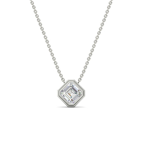 Hexagon Bezel Asscher Cut Diamond Pendant Necklace