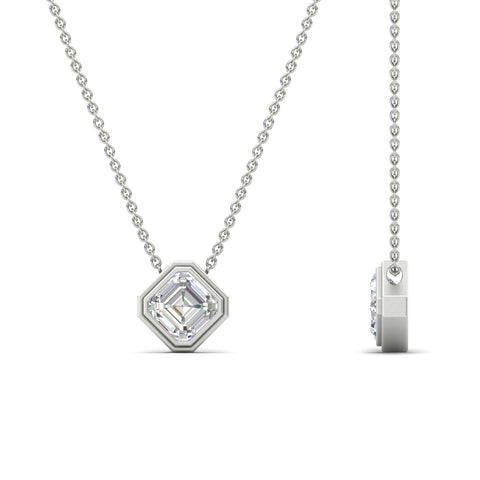 Hexagon Bezel Asscher Cut Diamond Pendant Necklace