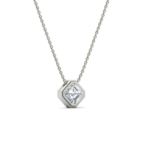 Hexagon Bezel Asscher Cut Diamond Pendant Necklace