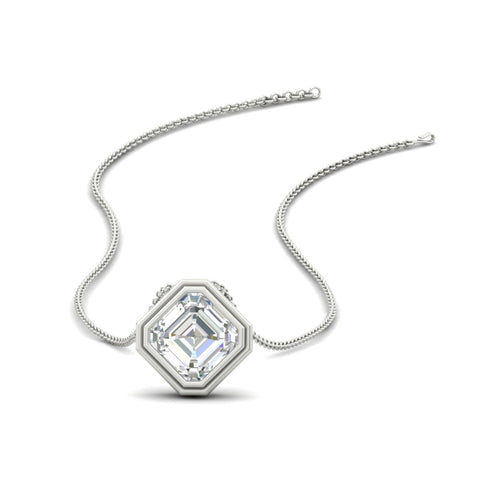Hexagon Bezel Asscher Cut Diamond Pendant Necklace