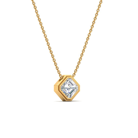 Hexagon Bezel Asscher Cut Diamond Pendant Necklace