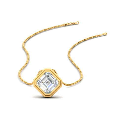 Hexagon Bezel Asscher Cut Diamond Pendant Necklace