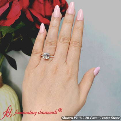 Hidden Halo Asscher Cut Diamond Engagement Ring